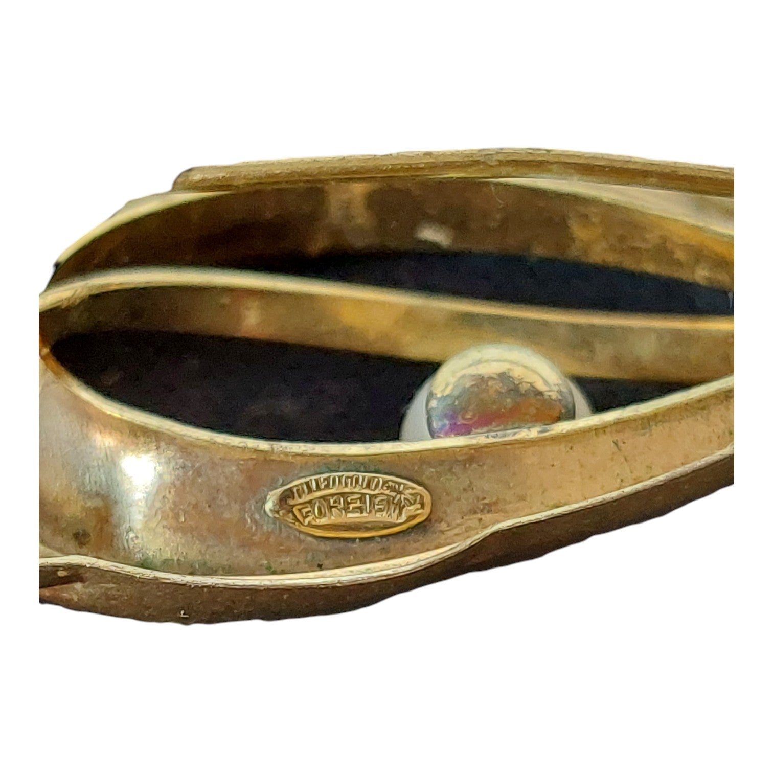 Doublé-Brosche mit Perle – Signiert, 50er/60er Jahre