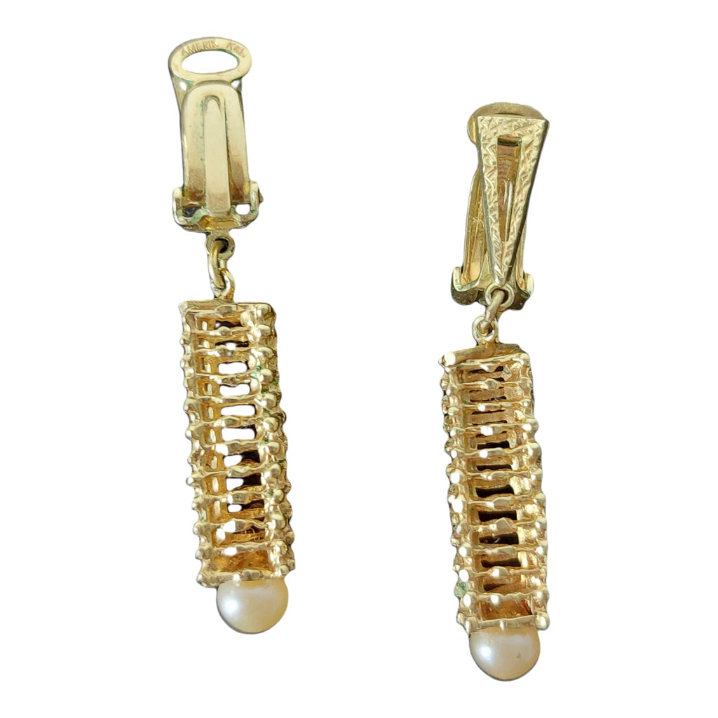 Gilt Leaf Clip-On Earrings with Pearl — Kordes & Lichtenfels, 1950s/60s