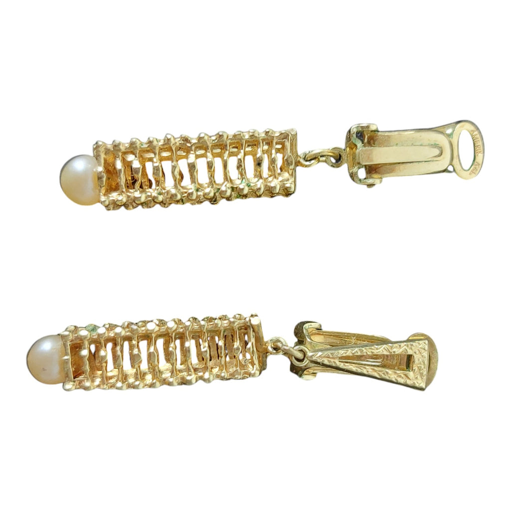 Gilt Leaf Clip-On Earrings with Pearl — Kordes & Lichtenfels, 1950s/60s