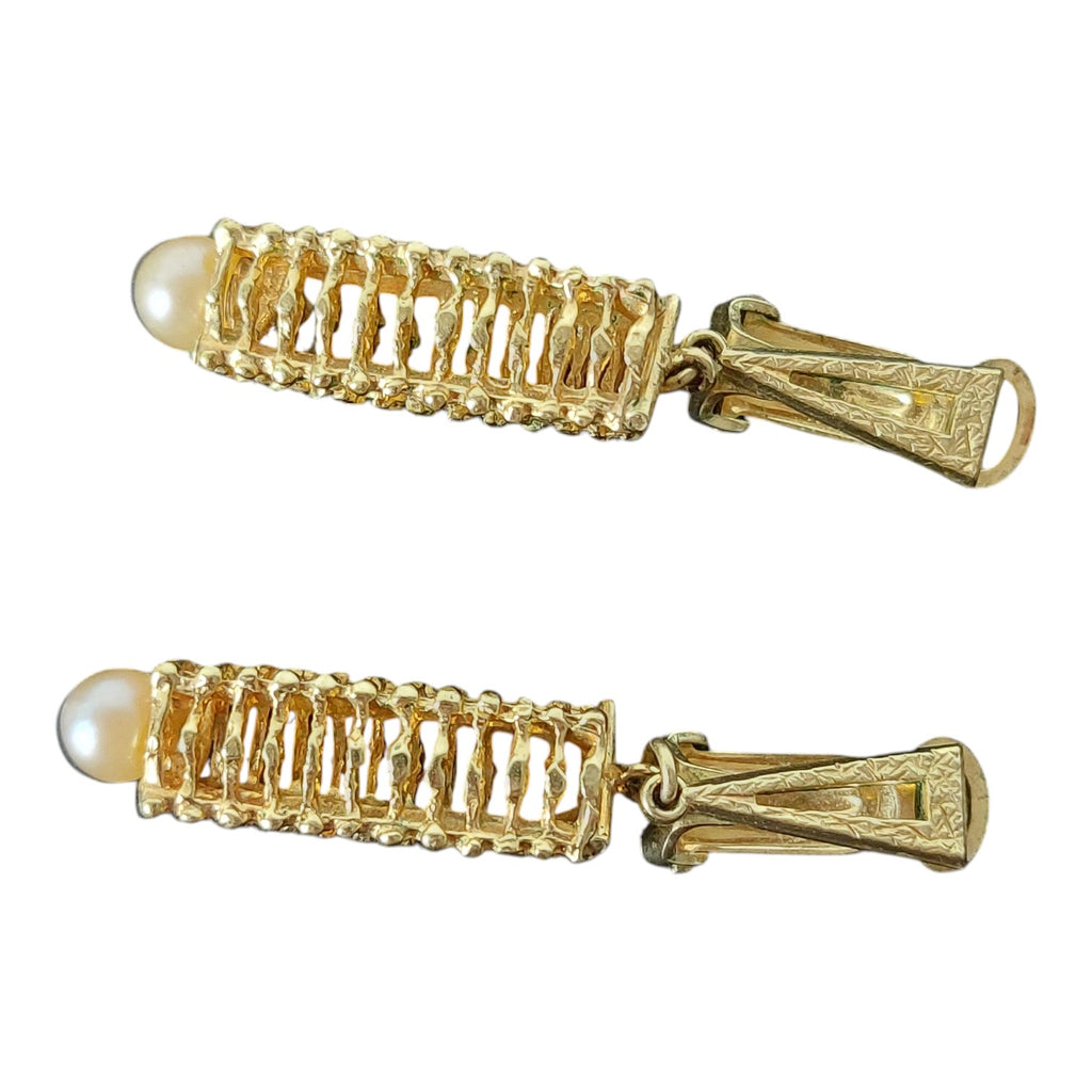 Gilt Leaf Clip-On Earrings with Pearl — Kordes & Lichtenfels, 1950s/60s