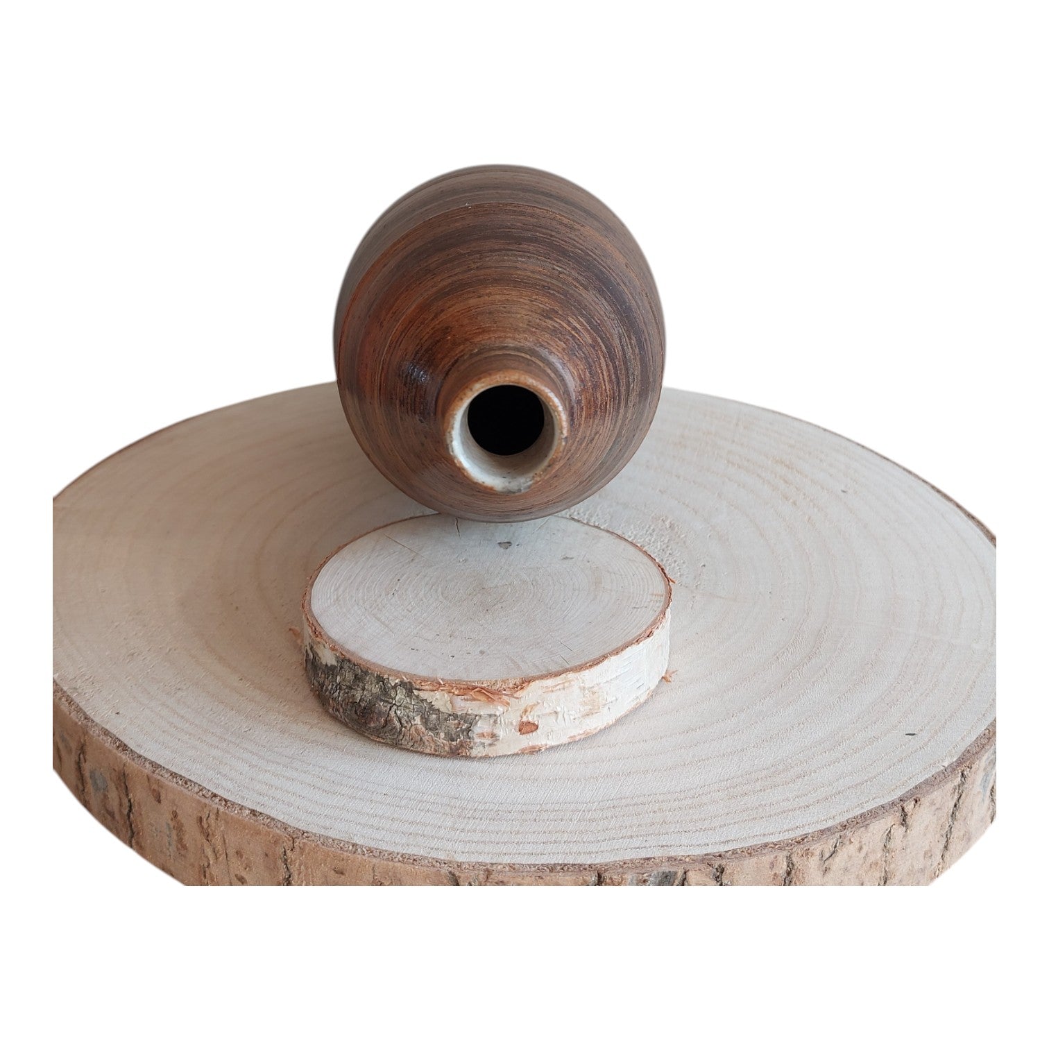 Keramikvase mit braunen Streifen & Rippenrelief – 70er Jahre