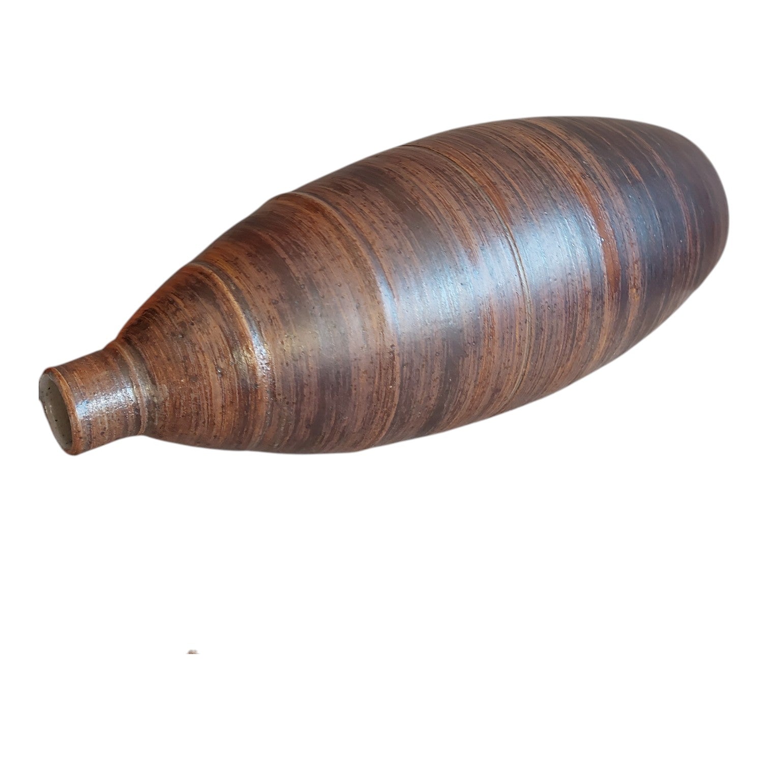 Keramikvase mit braunen Streifen & Rippenrelief – 70er Jahre