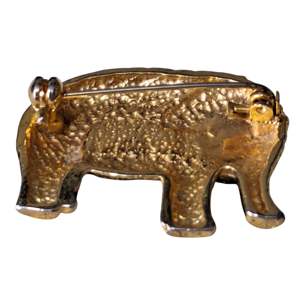 Set aus zwei goldfarbenen Broschen – Elefant & Blume, 80er Jahre