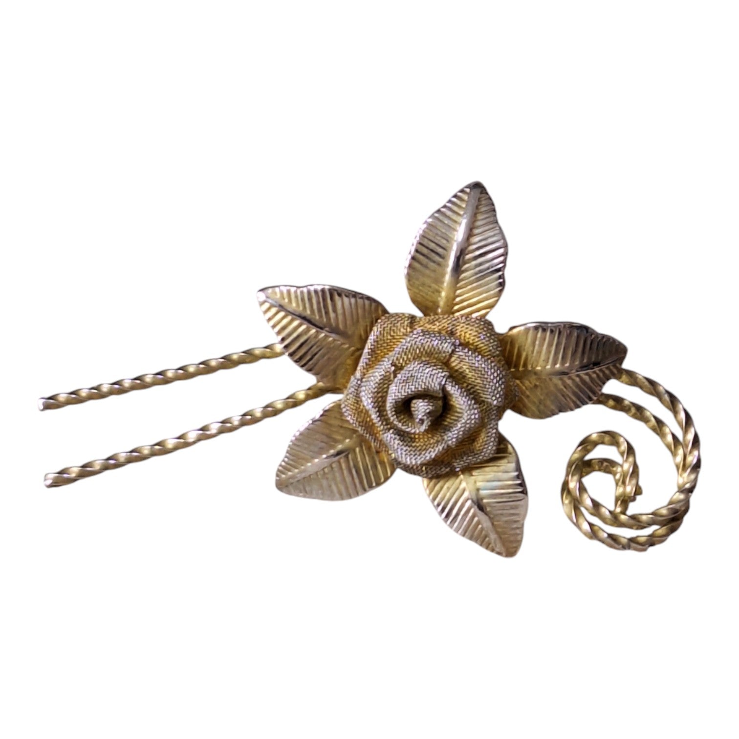 Set aus zwei goldfarbenen Broschen – Elefant & Blume, 80er Jahre