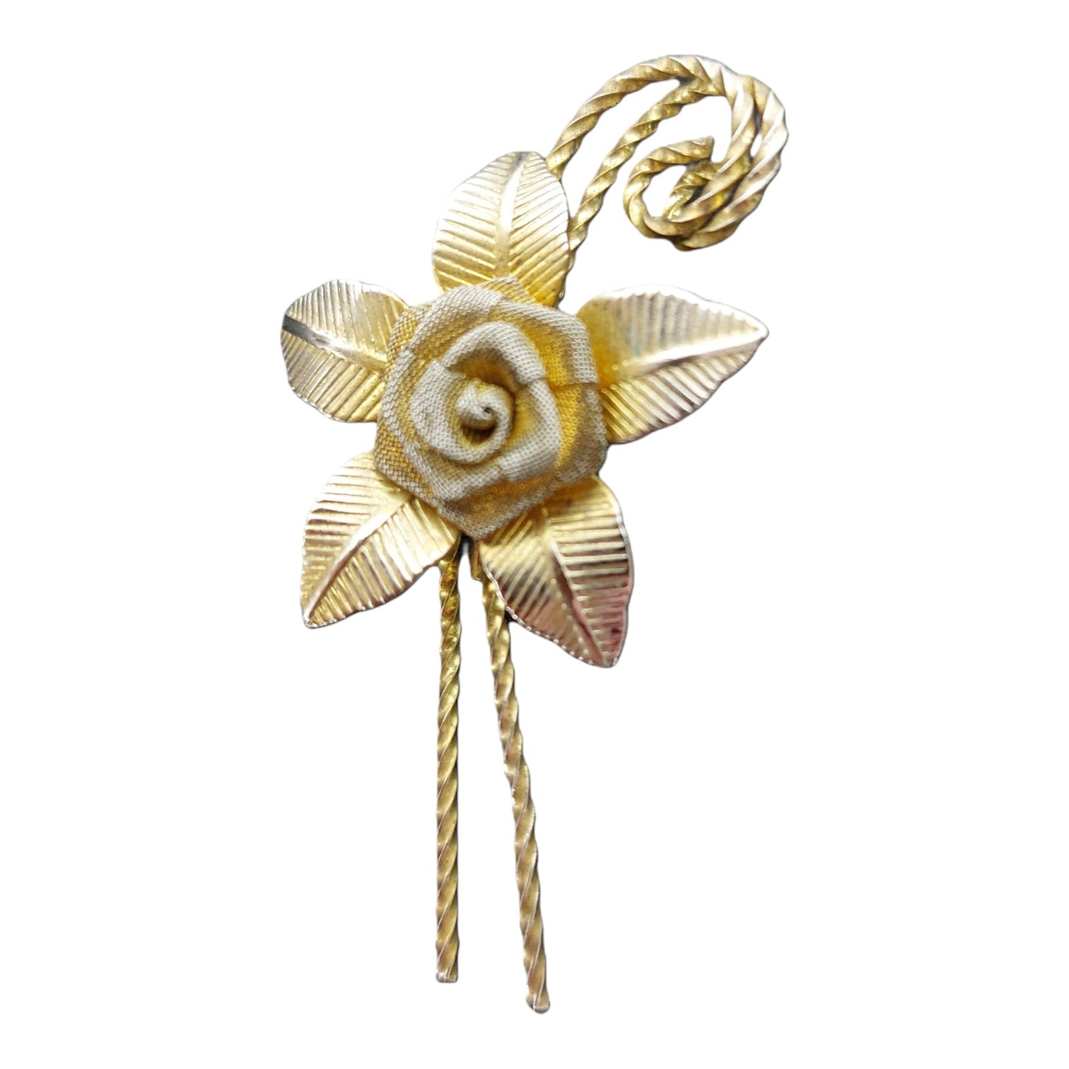 Set aus zwei goldfarbenen Broschen – Elefant & Blume, 80er Jahre