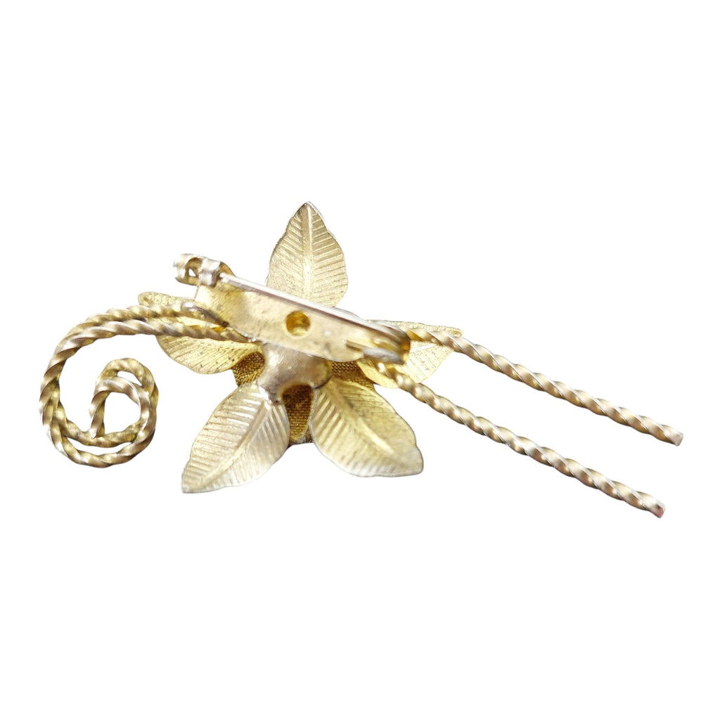 Set aus zwei goldfarbenen Broschen – Elefant & Blume, 80er Jahre