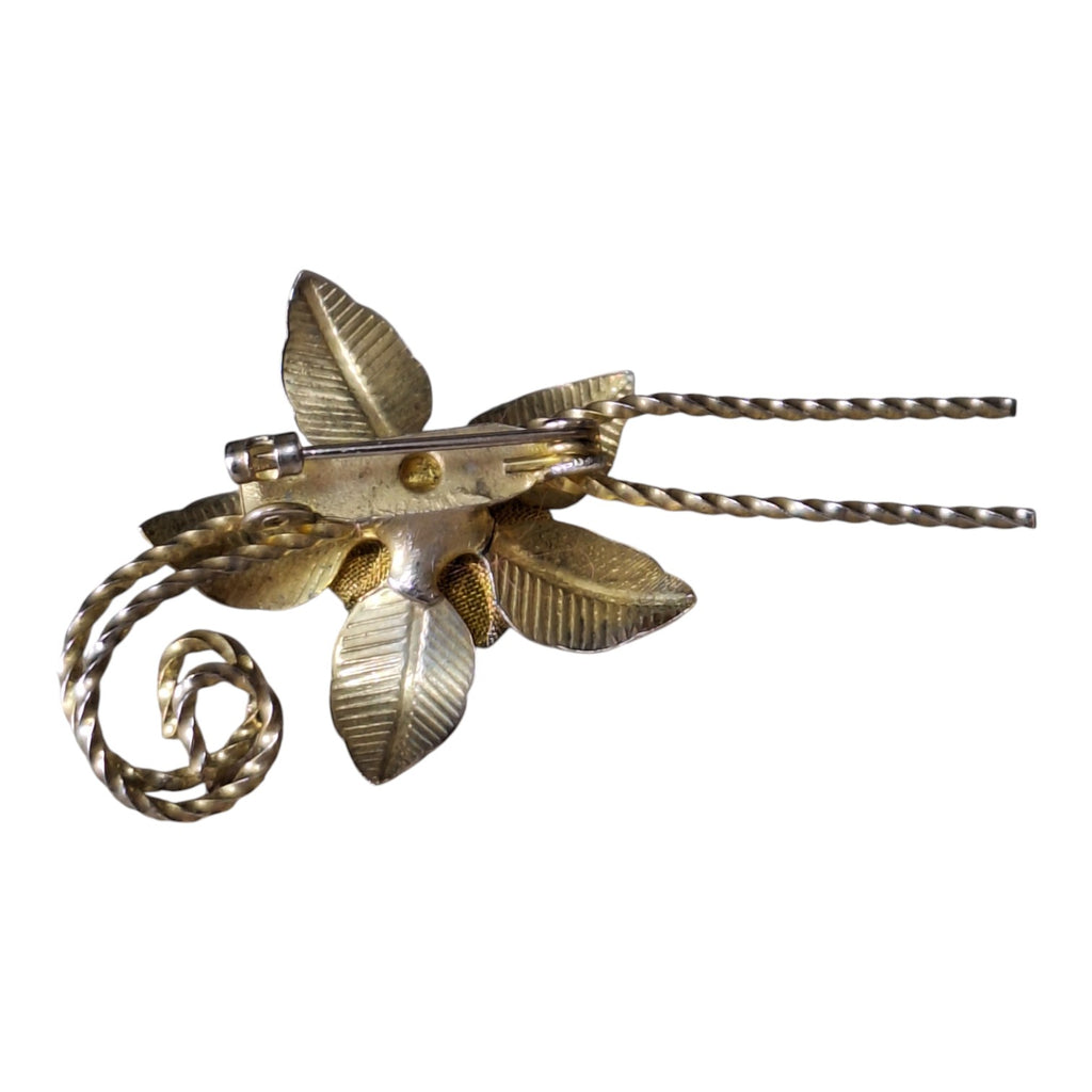 Set aus zwei goldfarbenen Broschen – Elefant & Blume, 80er Jahre