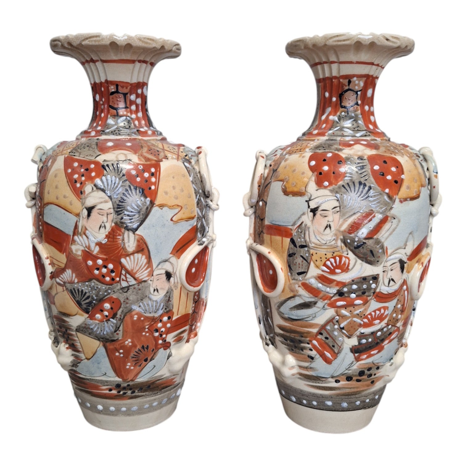 Kyoto Satsuma Vasen-Set – Handbemaltes japanisches Porzellan, 1930-1950