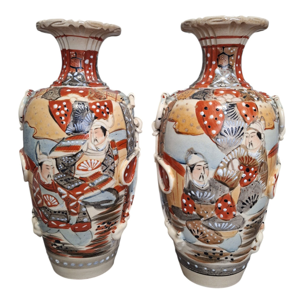 Kyoto Satsuma Vasen-Set – Handbemaltes japanisches Porzellan, 1930-1950