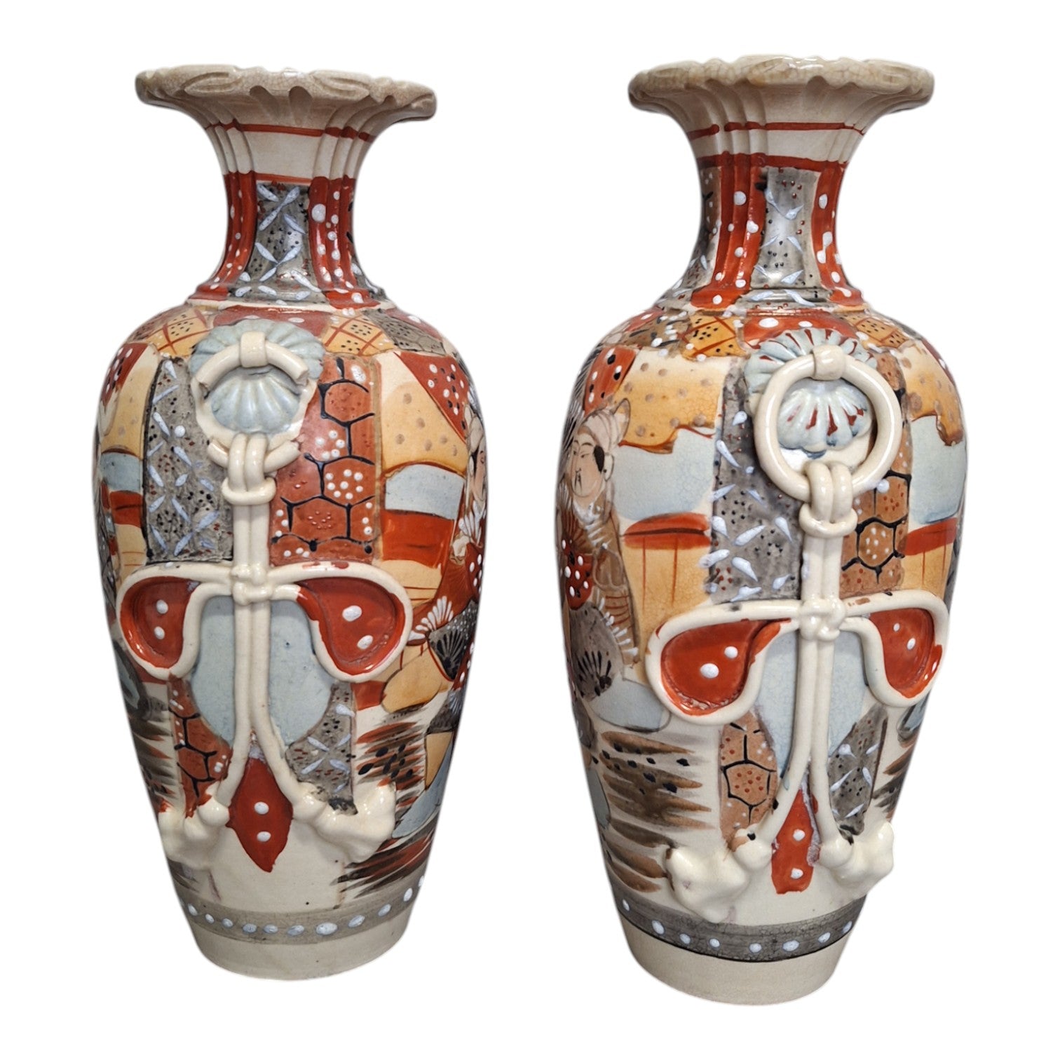 Kyoto Satsuma Vasen-Set – Handbemaltes japanisches Porzellan, 1930-1950