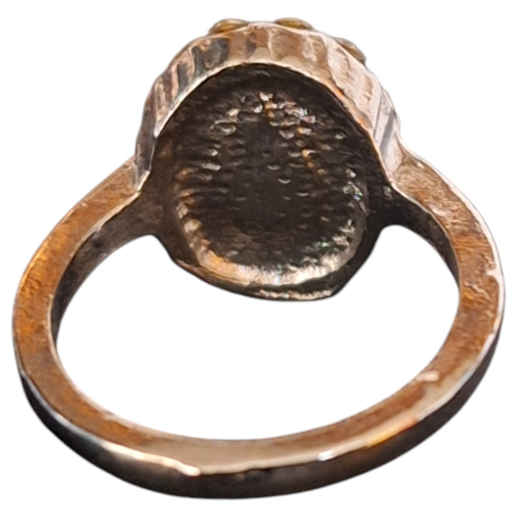 Vintage damesring - verzilverd met blauwe steen en strass
