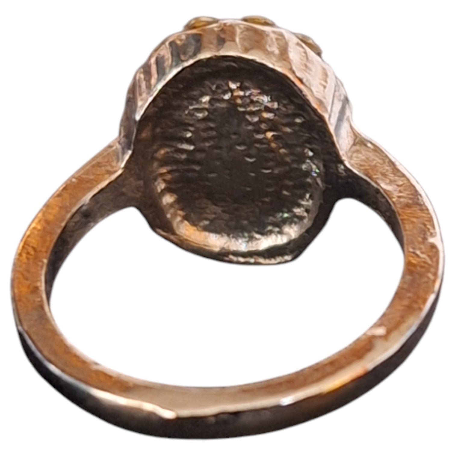 Vintage damesring - verzilverd met blauwe steen en strass