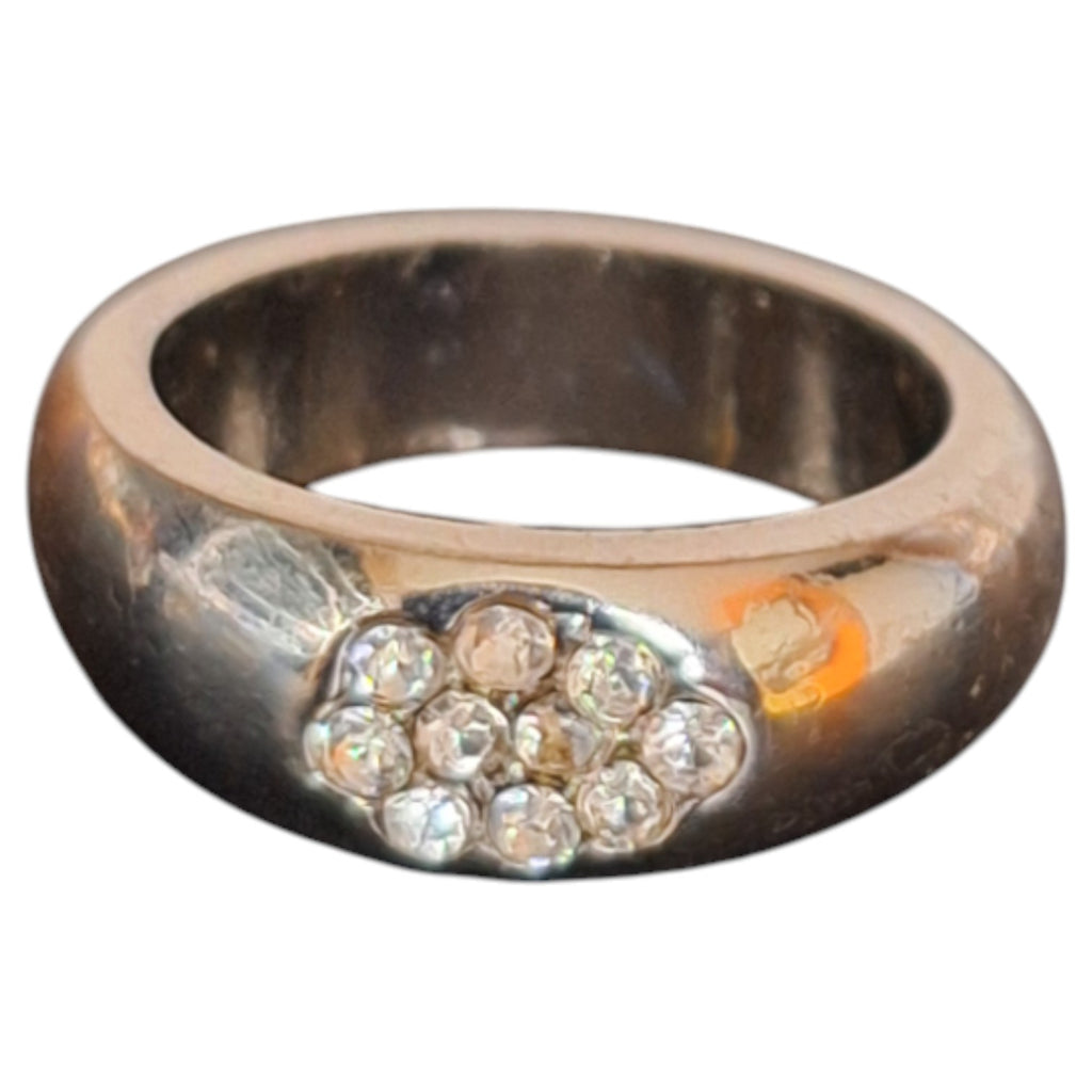 Vintage damesring - brede verzilverde ring met strass cluster