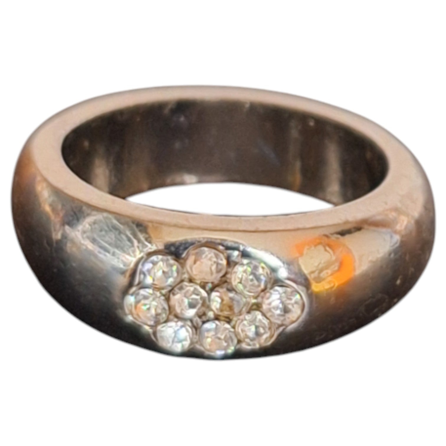 Vintage damesring - brede verzilverde ring met strass cluster