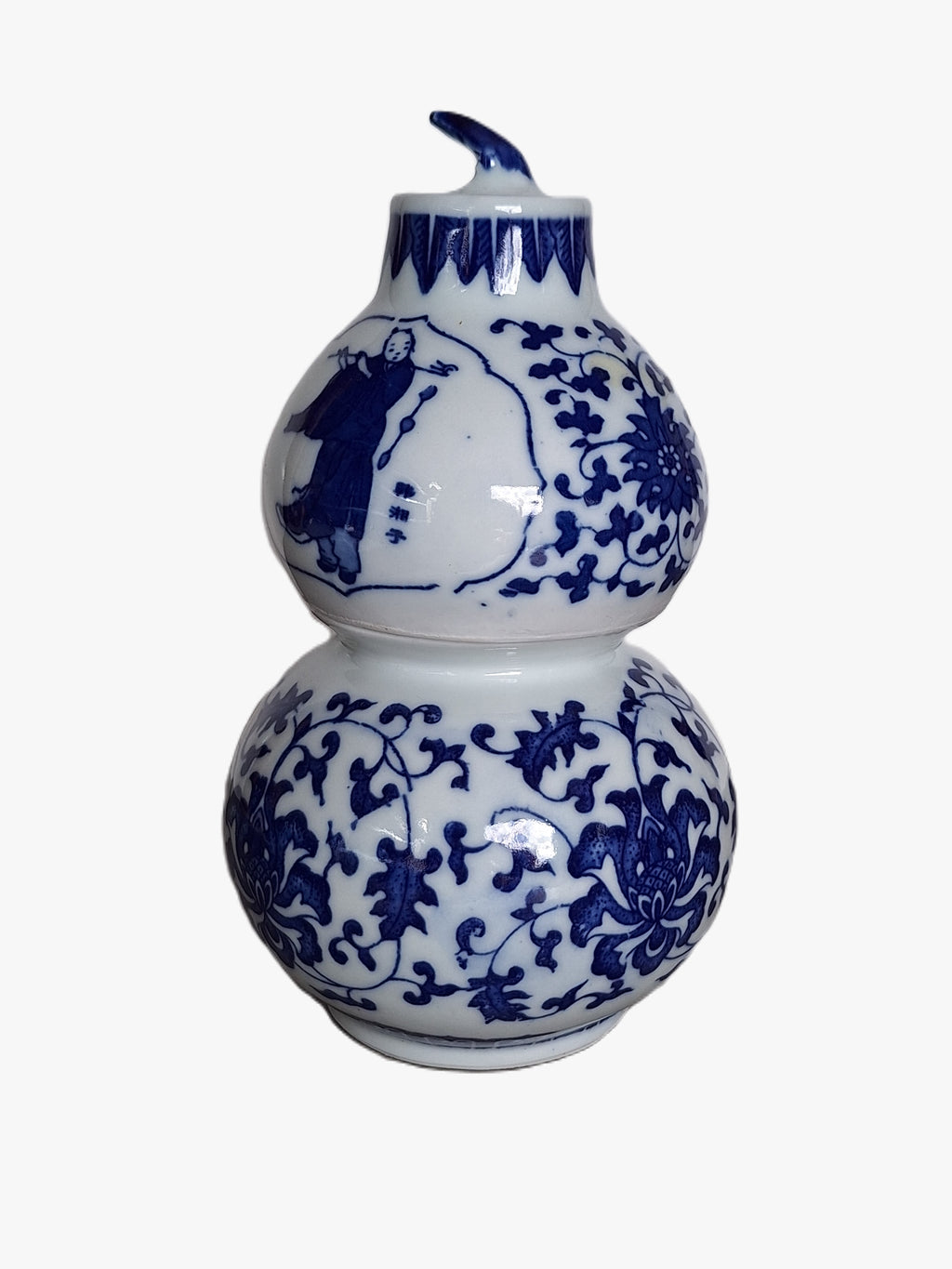 Chinesischer Porzellan-Becherhalter mit Figuren & Schriftzeichen – drehbar, 20. Jahrhundert