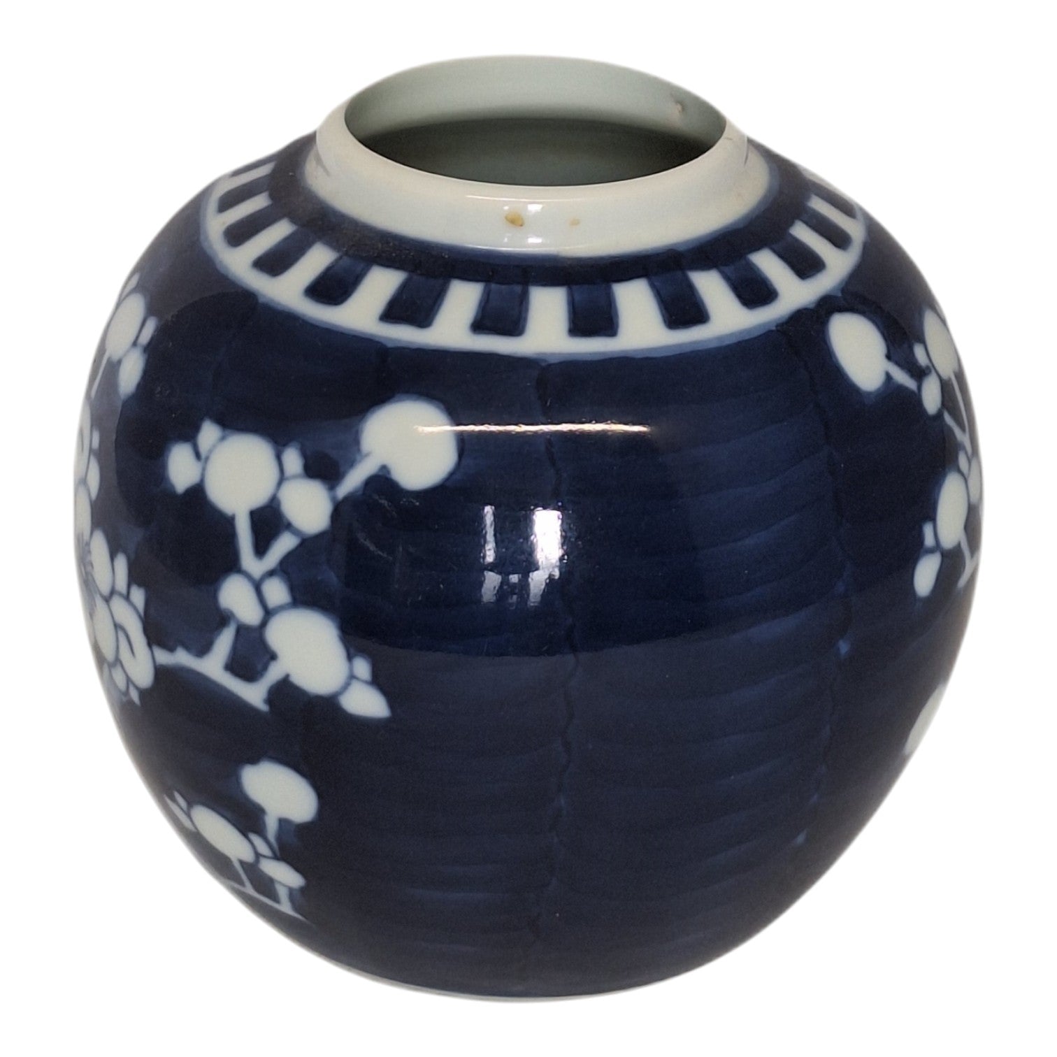 Chinesische blau-weiße Ingwer-Vase aus Porzellan mit Pflaumenblütendekor – 1960er Jahre