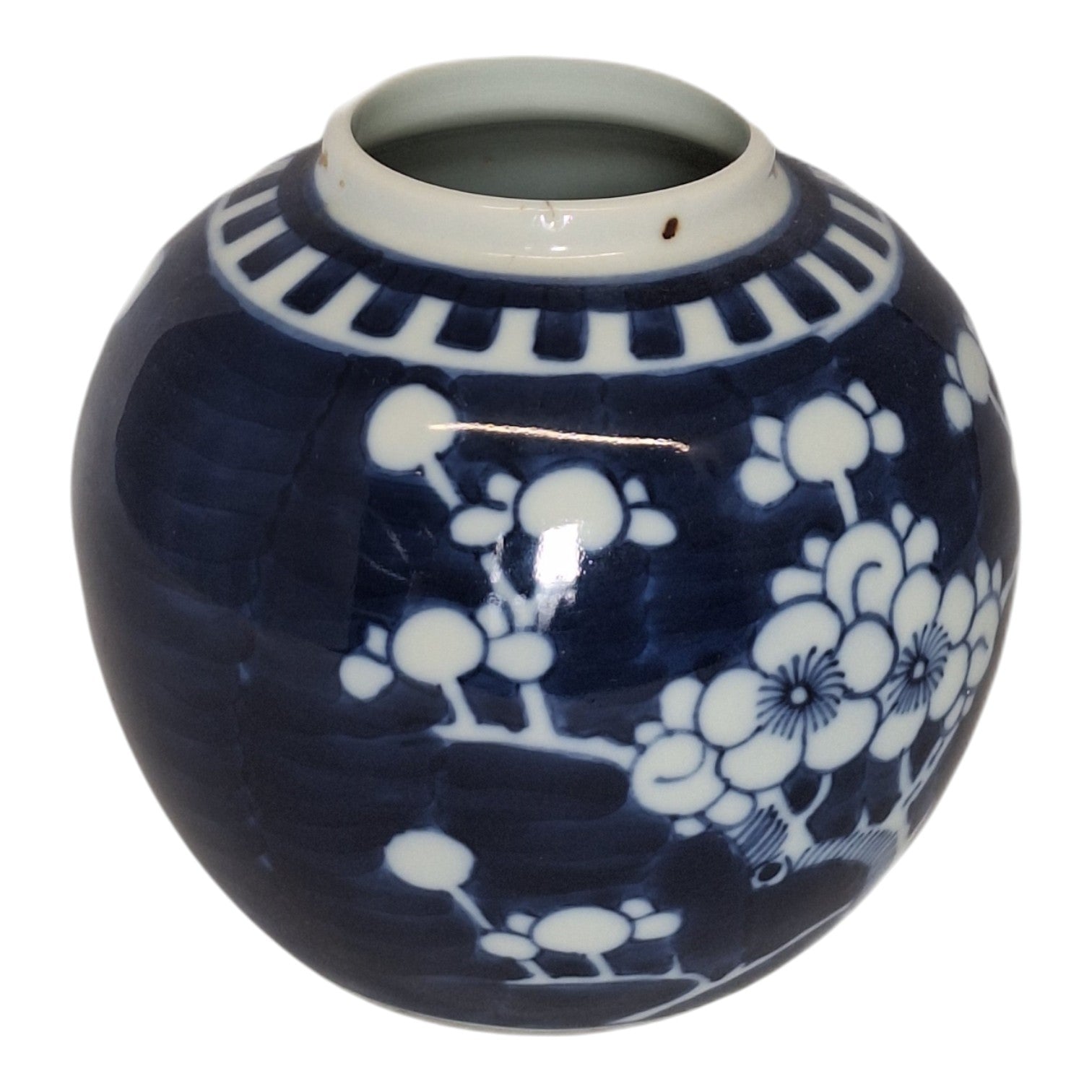 Chinesische blau-weiße Ingwer-Vase aus Porzellan mit Pflaumenblütendekor – 1960er Jahre