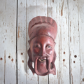 Wooden wall mask with face, mustache and traditional headdress – Chinese / Japanese