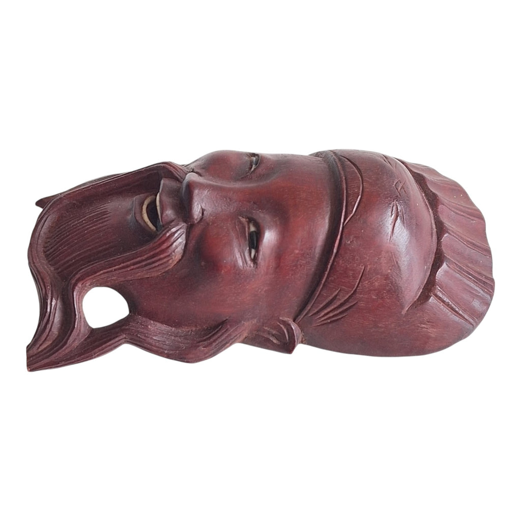Wooden wall mask with face, mustache and traditional headdress – Chinese / Japanese