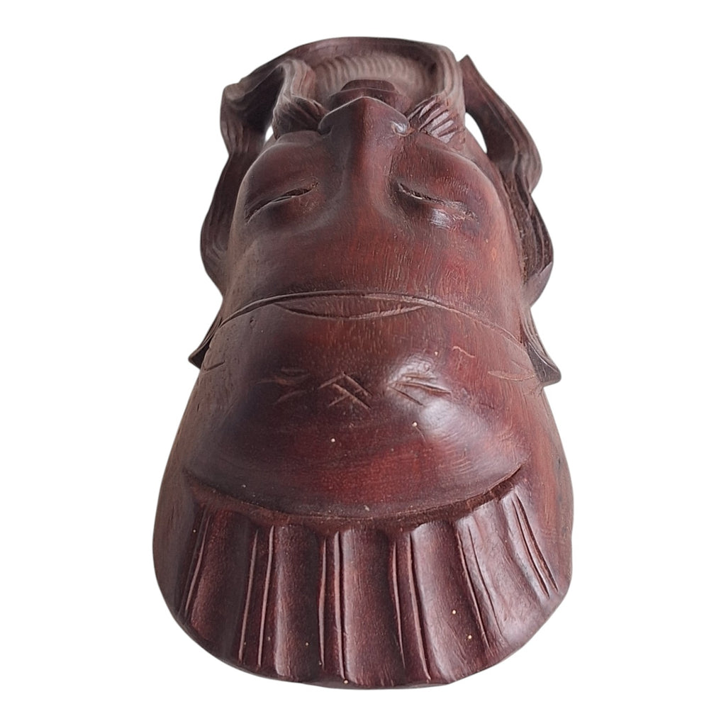 Wooden wall mask with face, mustache and traditional headdress – Chinese / Japanese