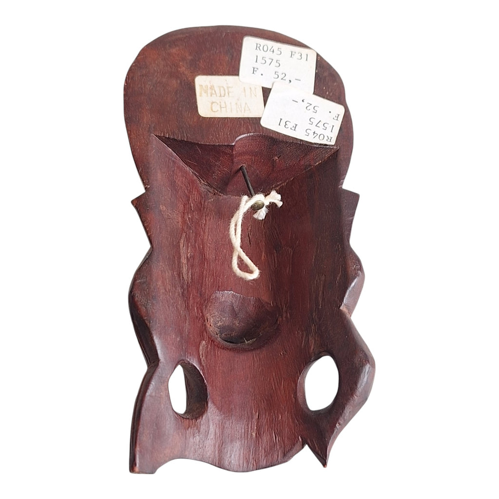 Wooden wall mask with face, mustache and traditional headdress – Chinese / Japanese