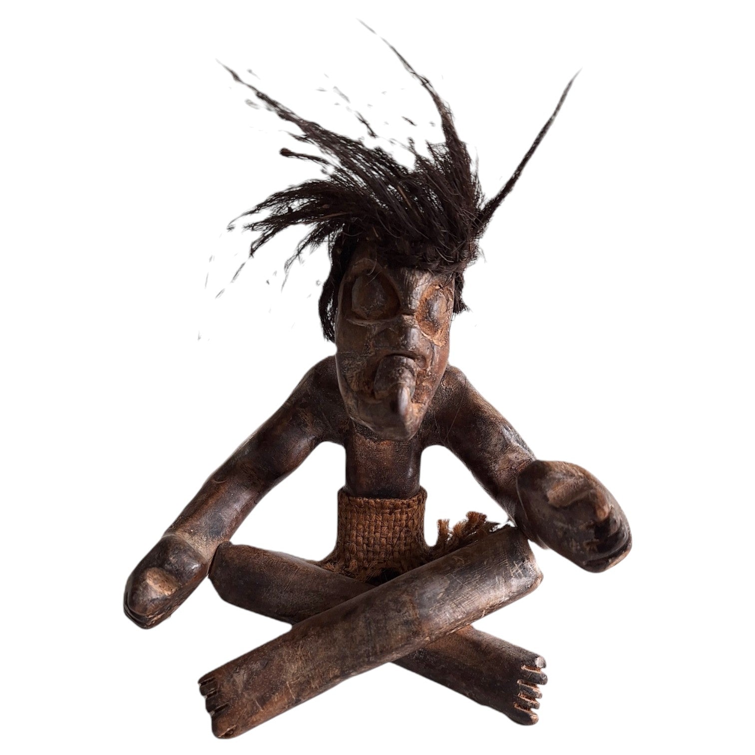 Hand-carved wooden tribal style Tiki sculpture – seated figure