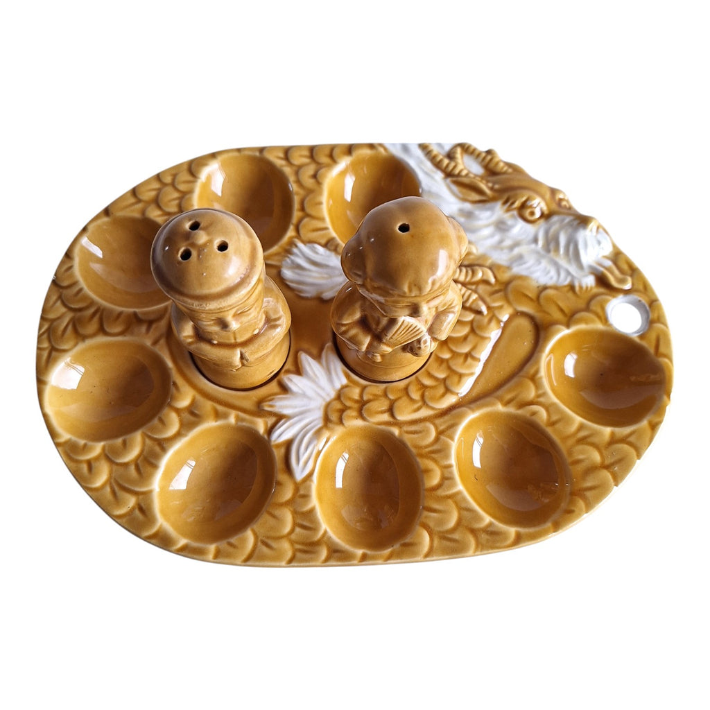 Japanese Eggshell with Dragon Decoration & Salt and Pepper Set – Complete