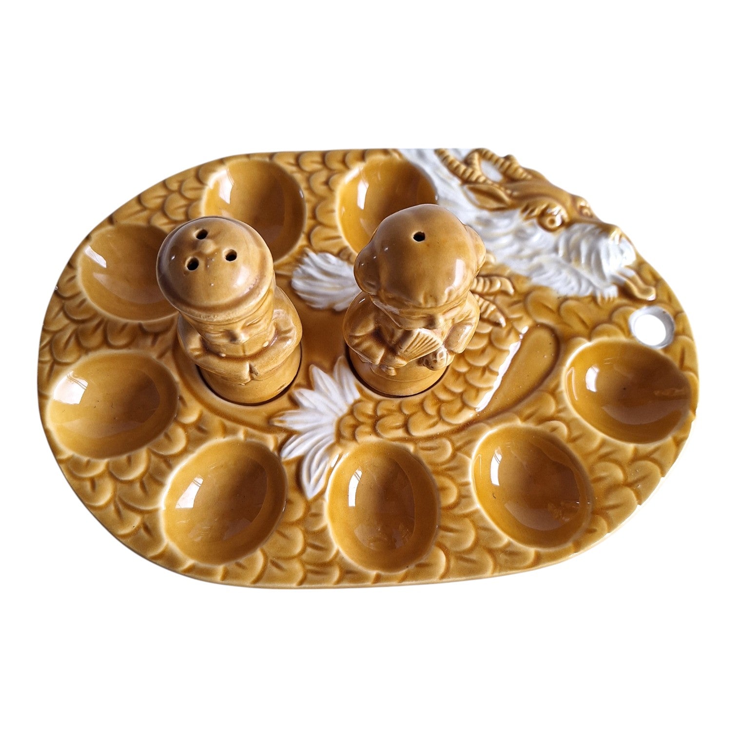 Japanische Eierschale mit Drachendekoration & Salz-und-Pfeffer-Set – Komplett