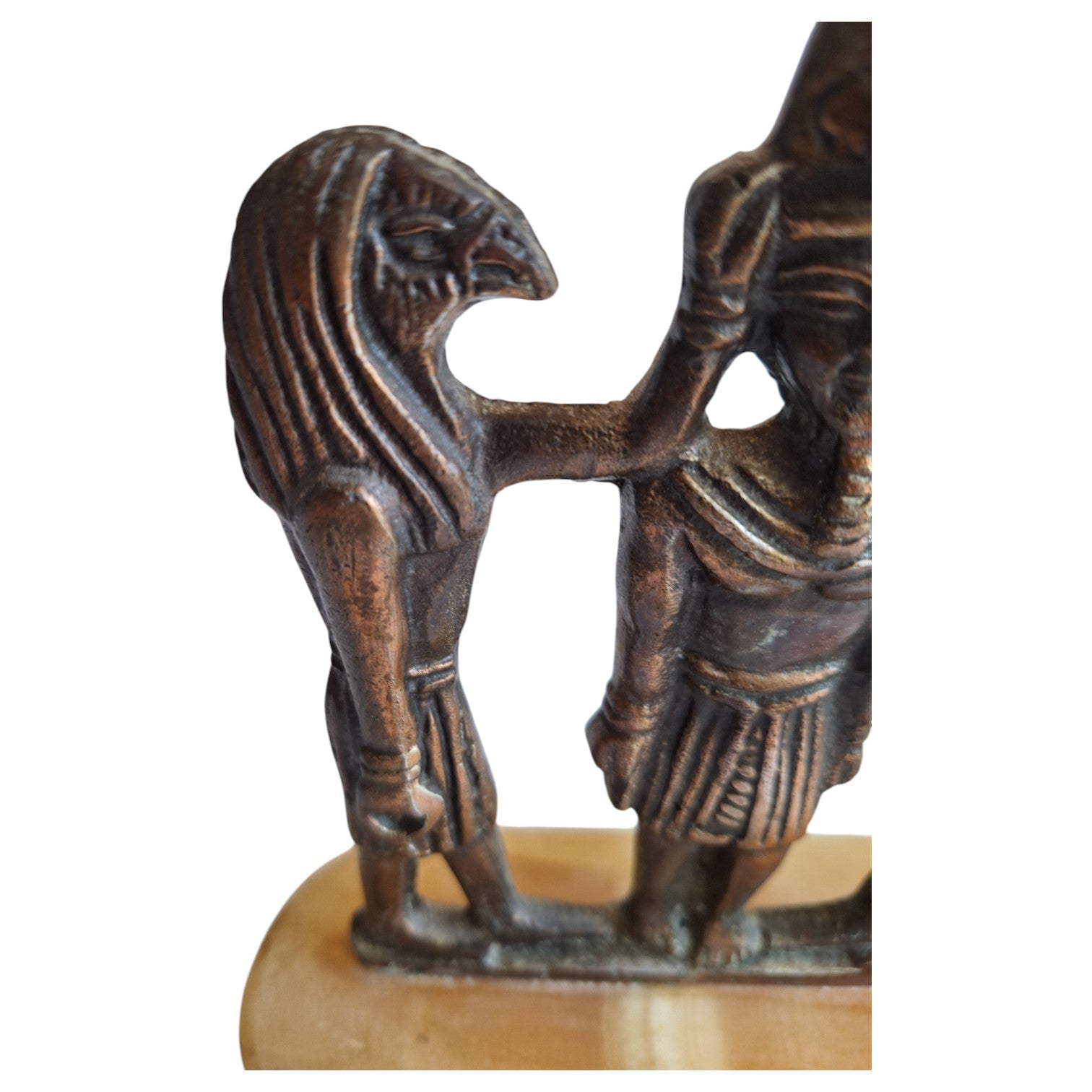 Brass statue Ramses III with Horus and Seth on marble base – Egyptian, Art Deco style
