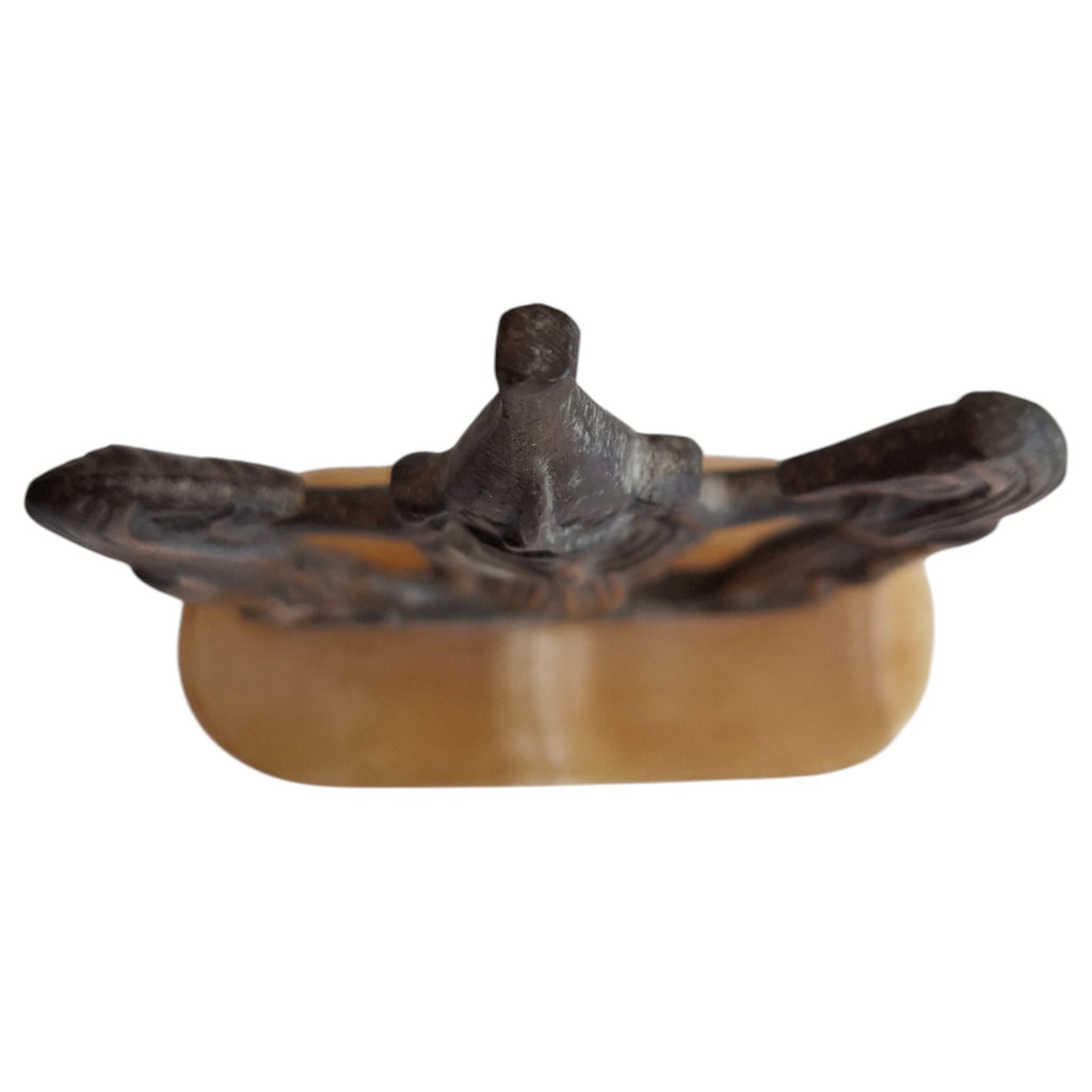 Brass statue Ramses III with Horus and Seth on marble base – Egyptian, Art Deco style