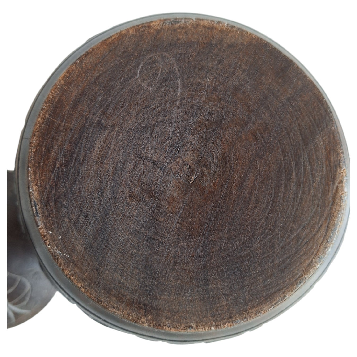 Hand-carved round wooden pot with lid and figures – African craftsmanship