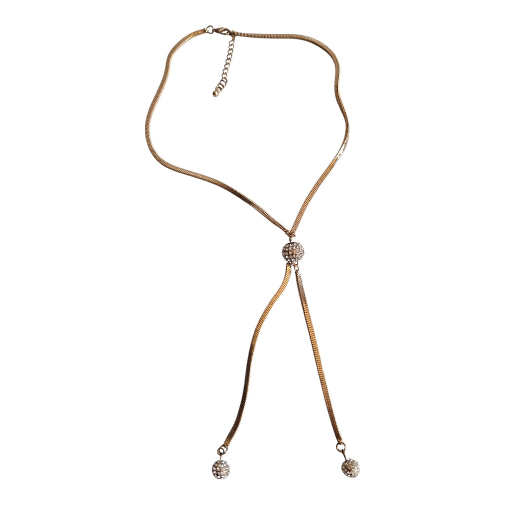 Goldfarbene Halskette mit drei Strasskugeln, 49 cm