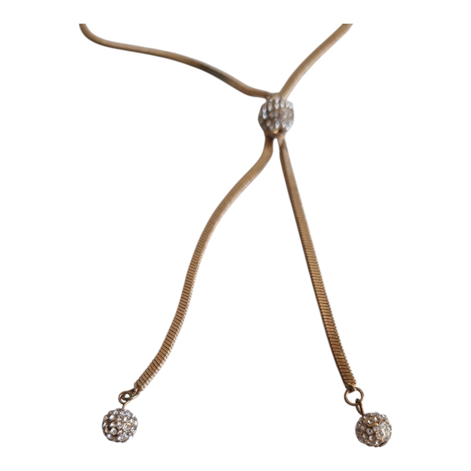 Goldfarbene Halskette mit drei Strasskugeln, 49 cm