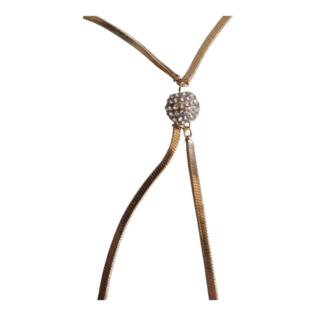 Goldfarbene Halskette mit drei Strasskugeln, 49 cm