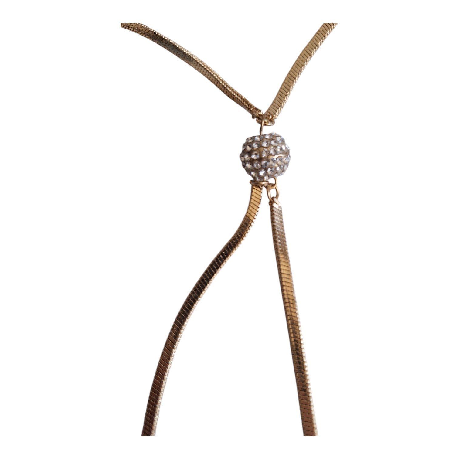 Goldfarbene Halskette mit drei Strasskugeln, 49 cm