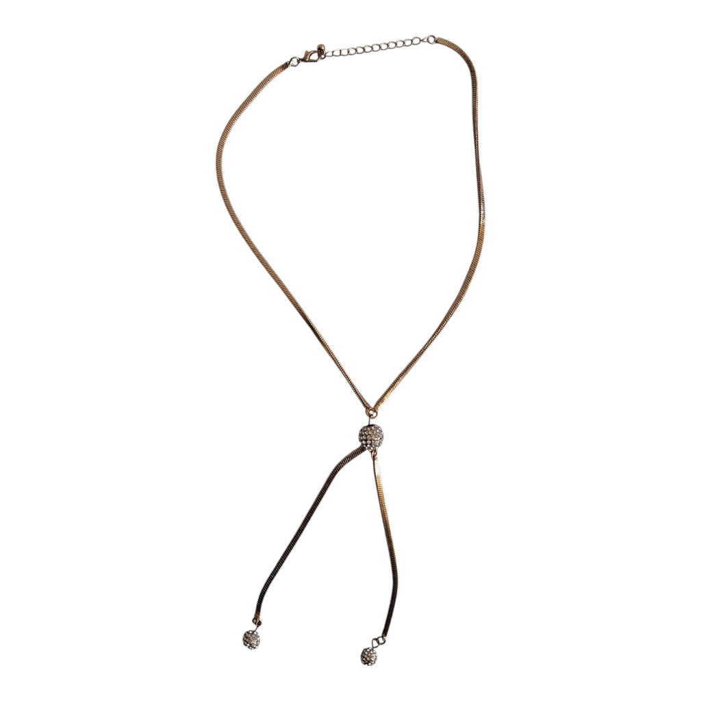Goldfarbene Halskette mit drei Strasskugeln, 49 cm