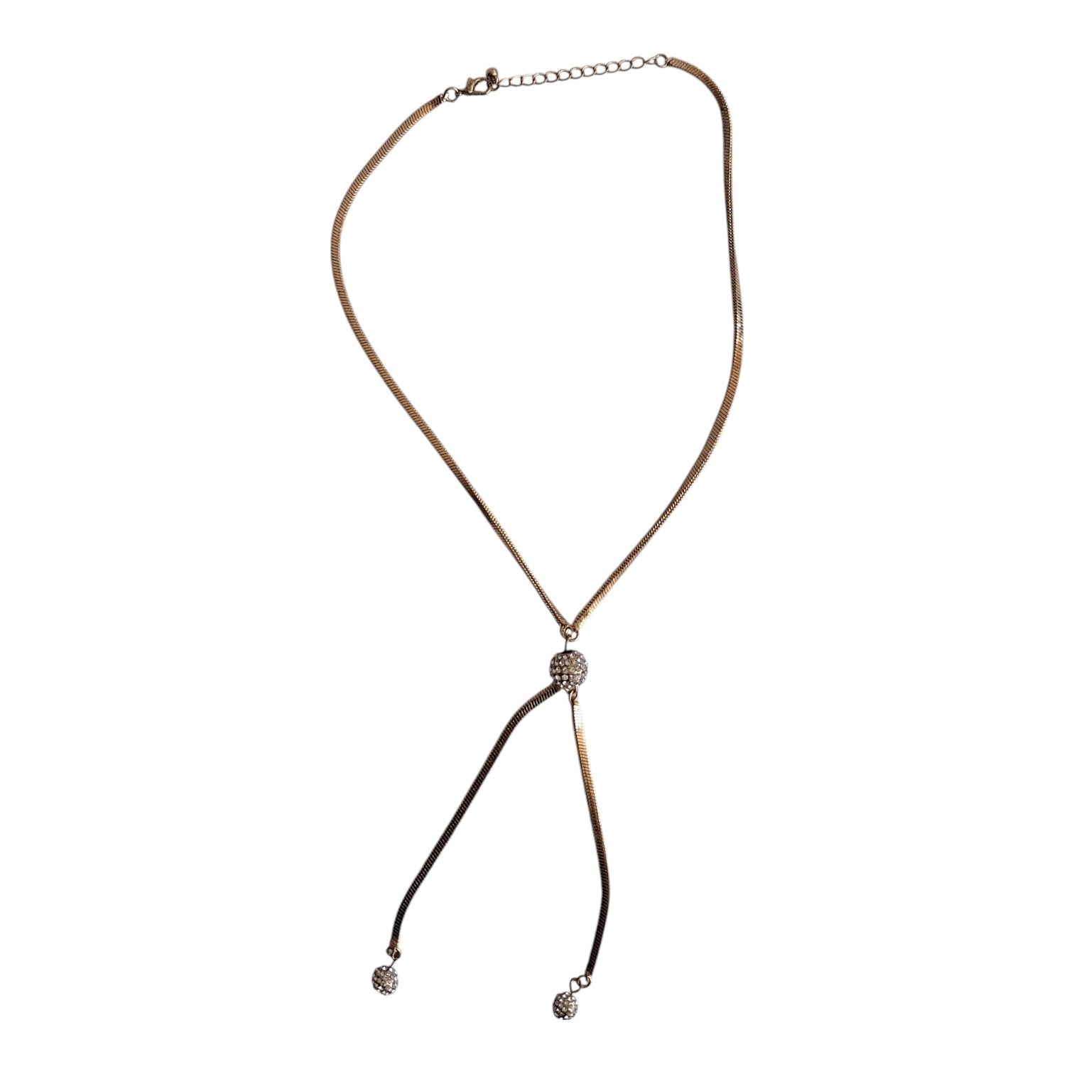 Goldfarbene Halskette mit drei Strasskugeln, 49 cm