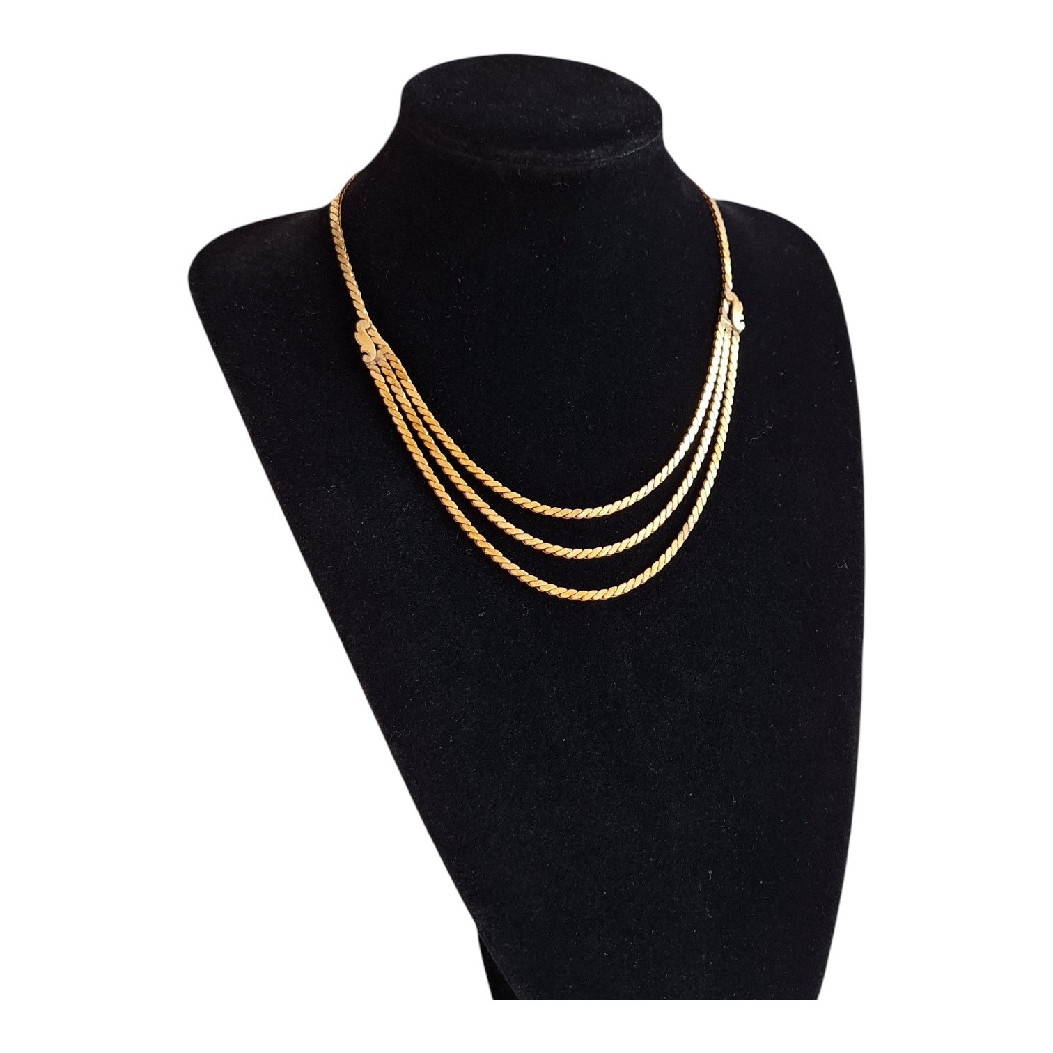 Gold-colored cord 3-layer necklace