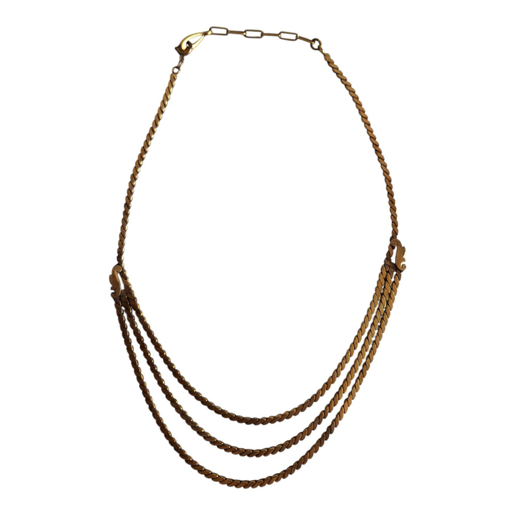 Gold-colored cord 3-layer necklace
