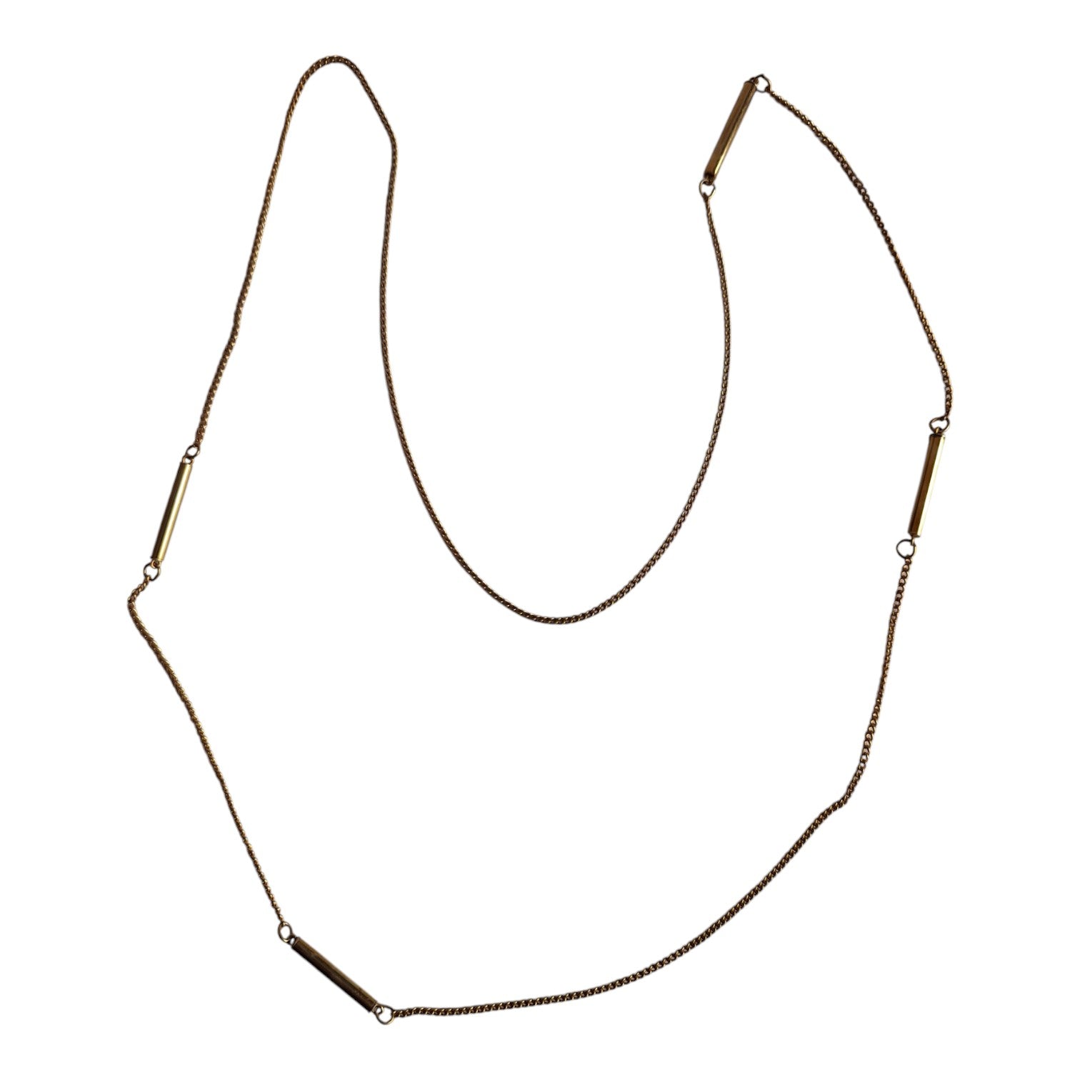 Gold-colored long simple necklace