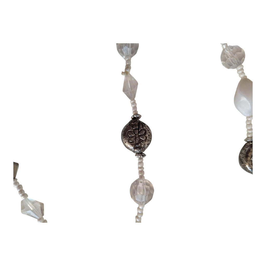 Lange dubbelstrengige vintage kralenketting wit en transparant