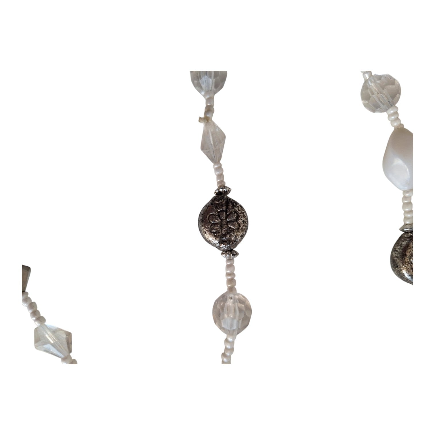 Lange dubbelstrengige vintage kralenketting wit en transparant