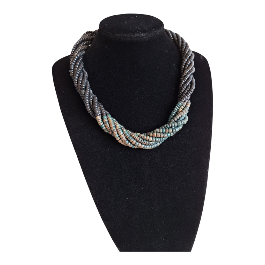 Necklace with small wooden beads