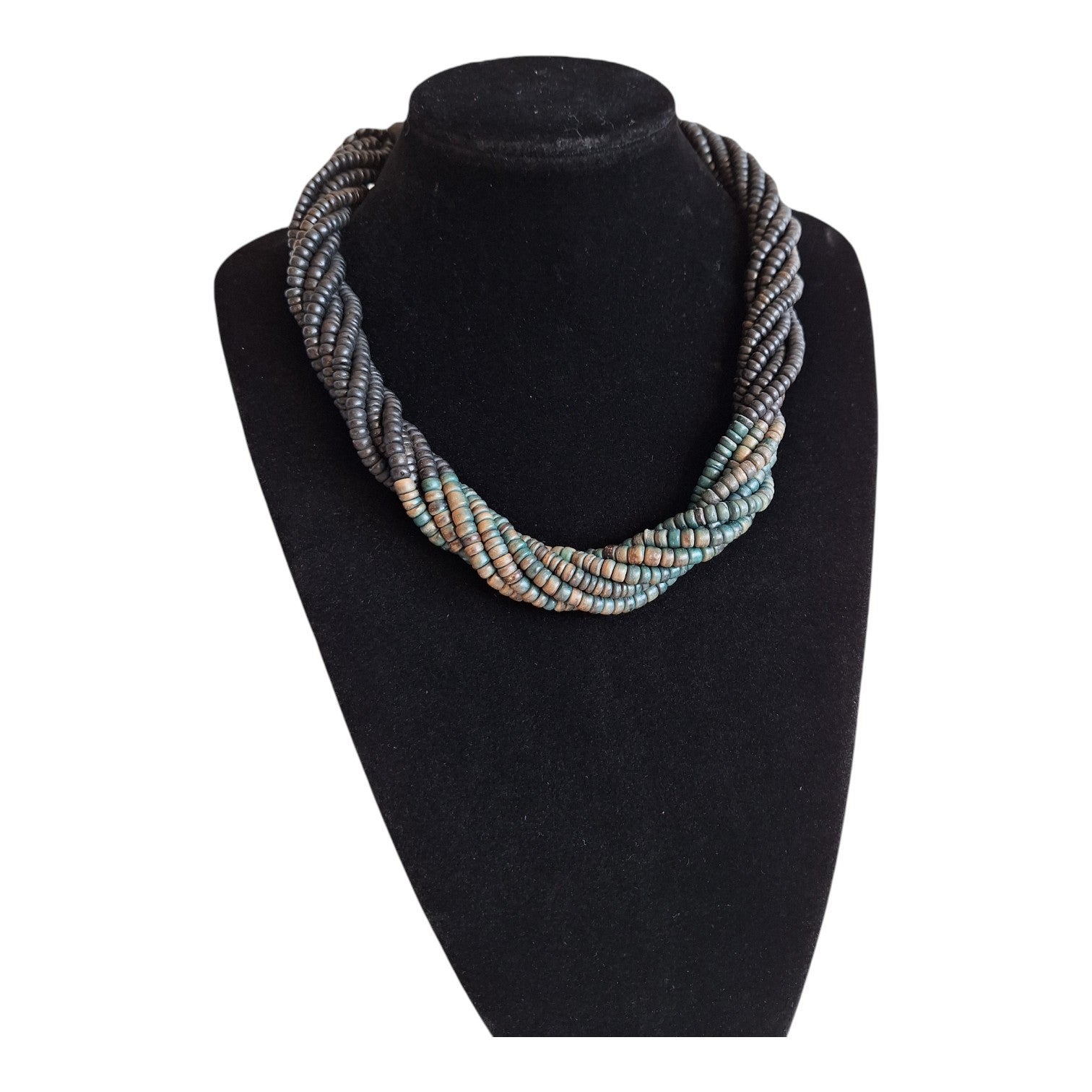 Necklace with small wooden beads