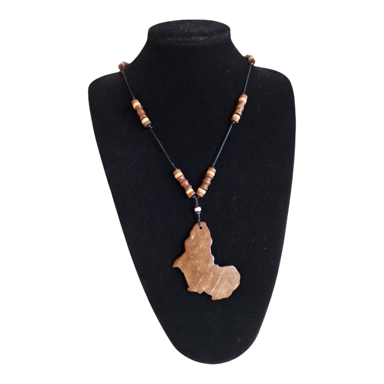 Necklace with wooden pendant and beads