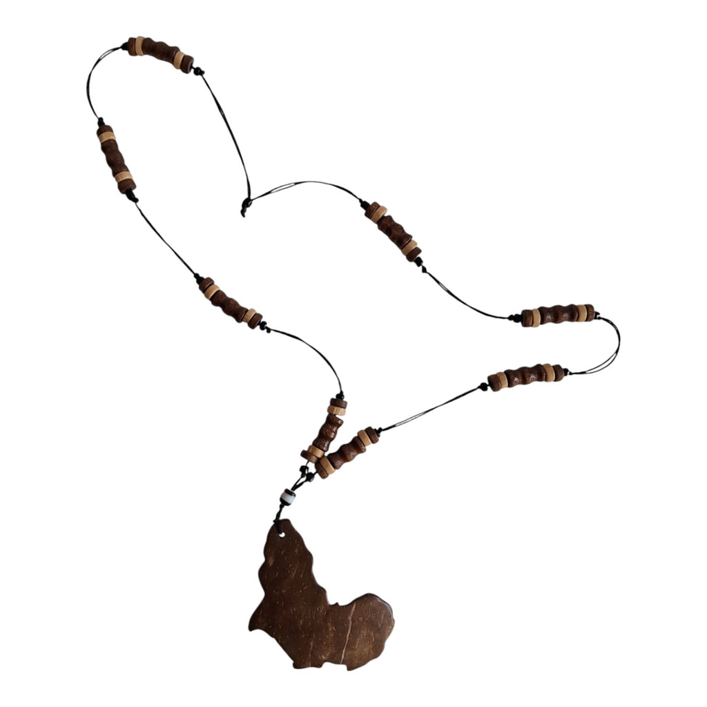 Necklace with wooden pendant and beads
