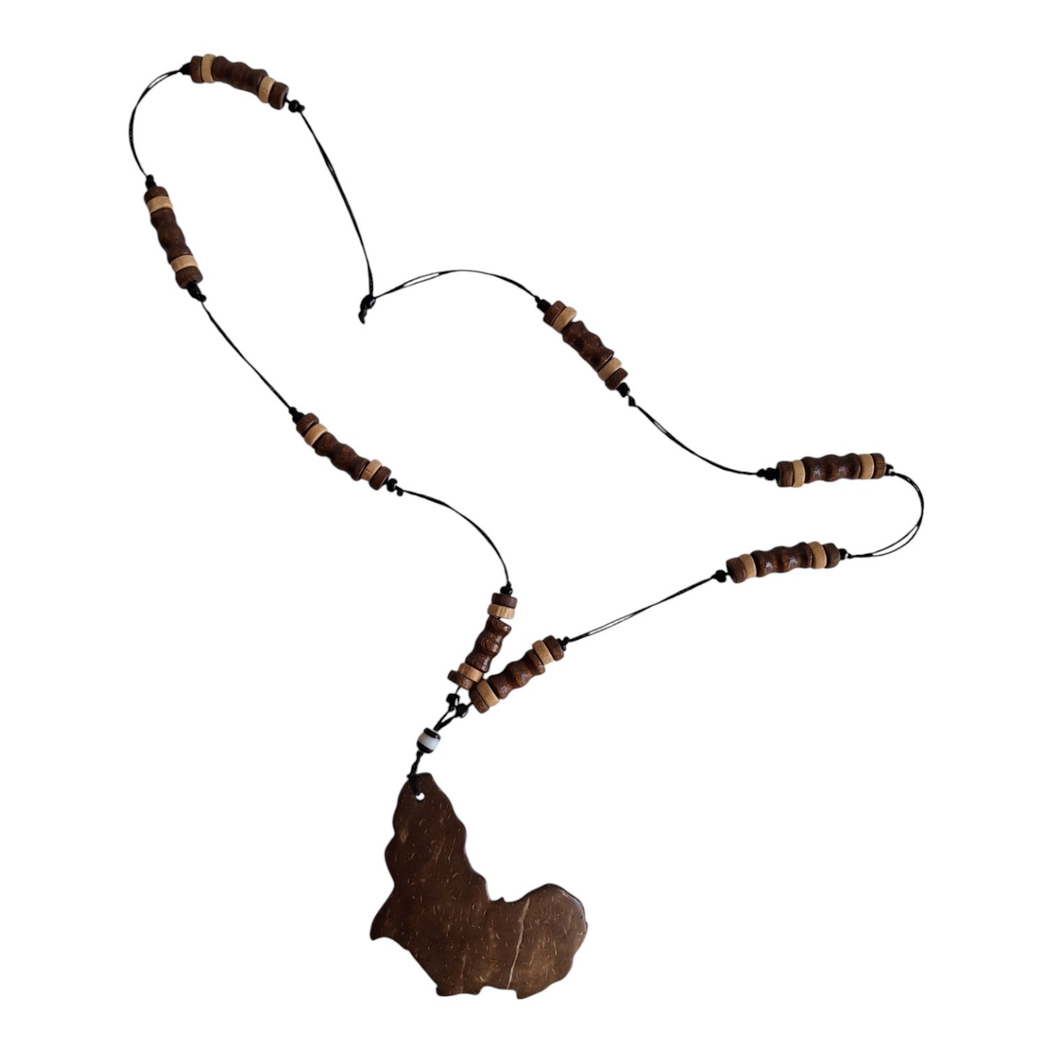 Necklace with wooden pendant and beads