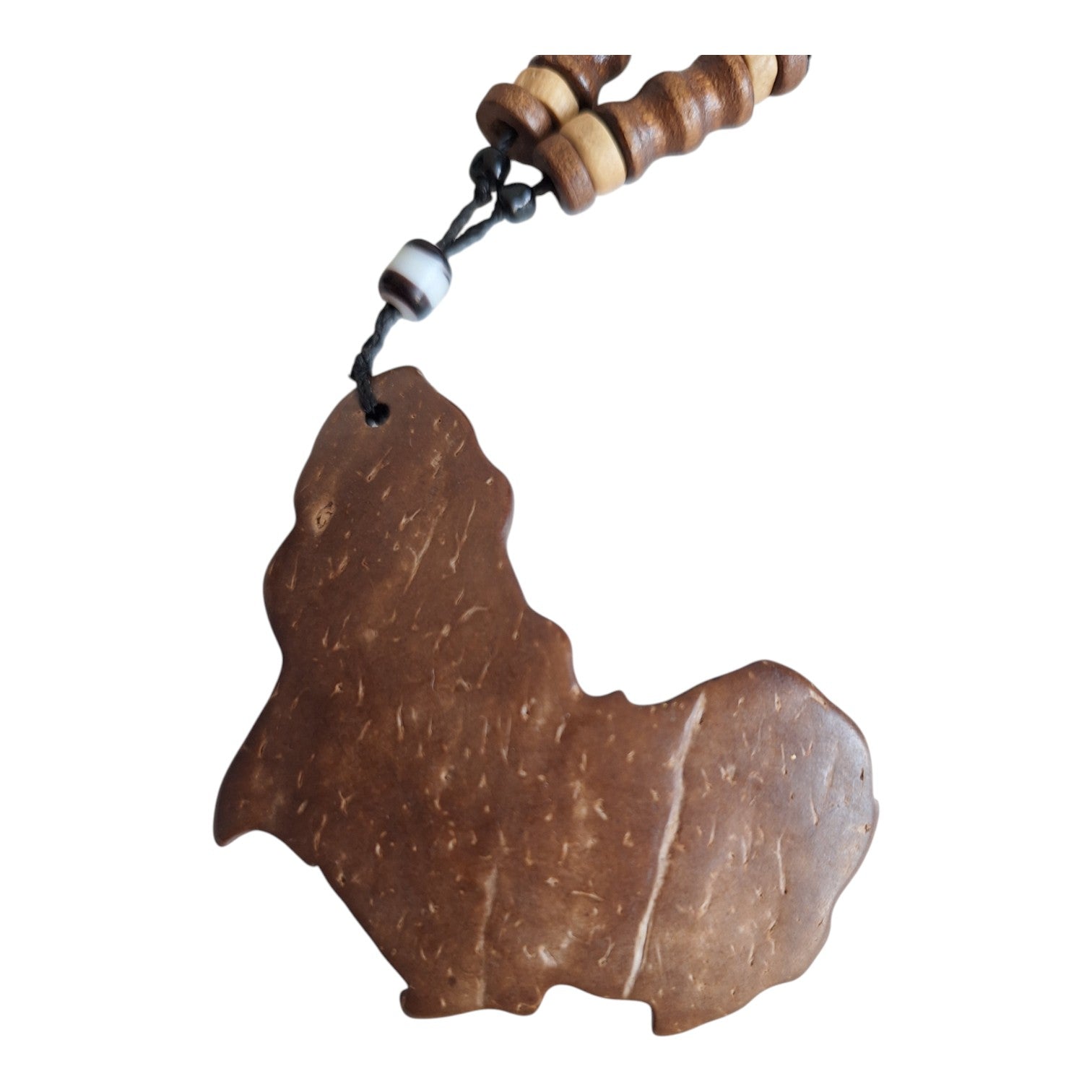 Necklace with wooden pendant and beads
