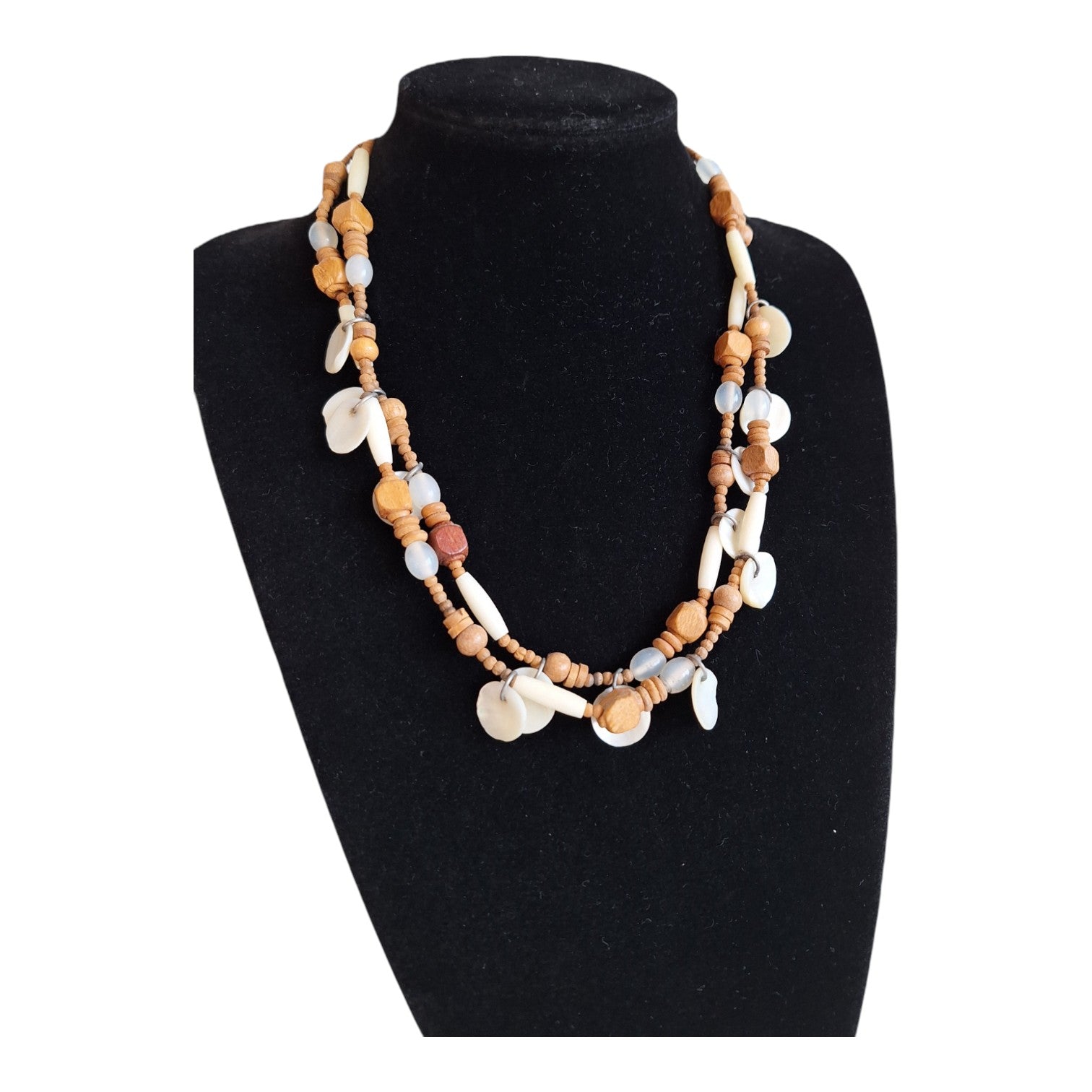 Necklace with wooden beads and discs