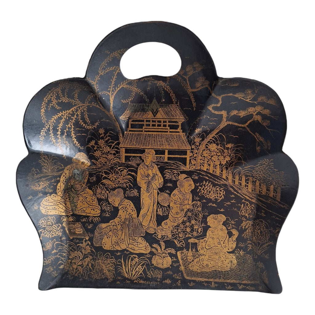 Lackiertes Papiermaché-Krümelschälchen mit japanischem Dekor – Napoleon III., Frankreich